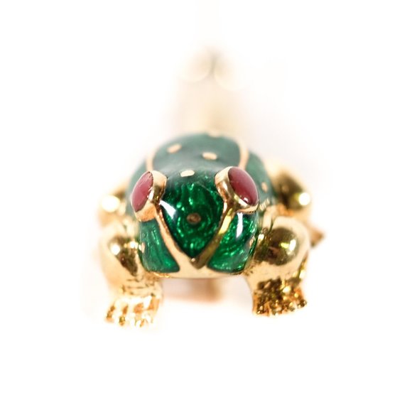 David Webb 18K YG Enamel Frog Stickpin w/ COA - Picture 3 of 9